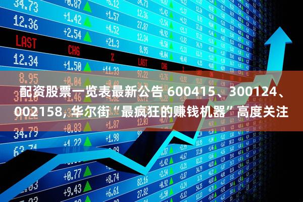 配资股票一览表最新公告 600415、300124、002158, 华尔街“最疯狂的赚钱机器”高度关注