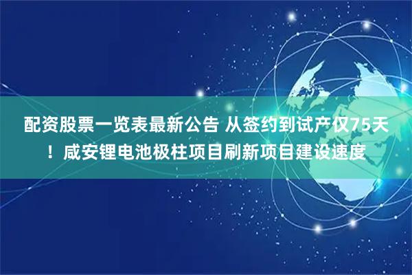 配资股票一览表最新公告 从签约到试产仅75天！咸安锂电池极柱项目刷新项目建设速度