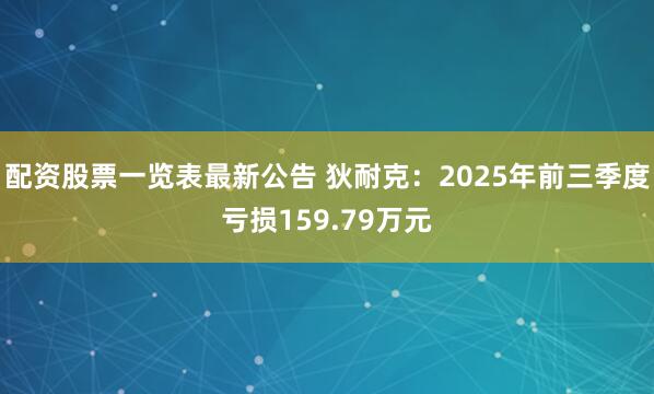 配资股票一览表最新公告 狄耐克:2025年前三季度亏损159.79万元